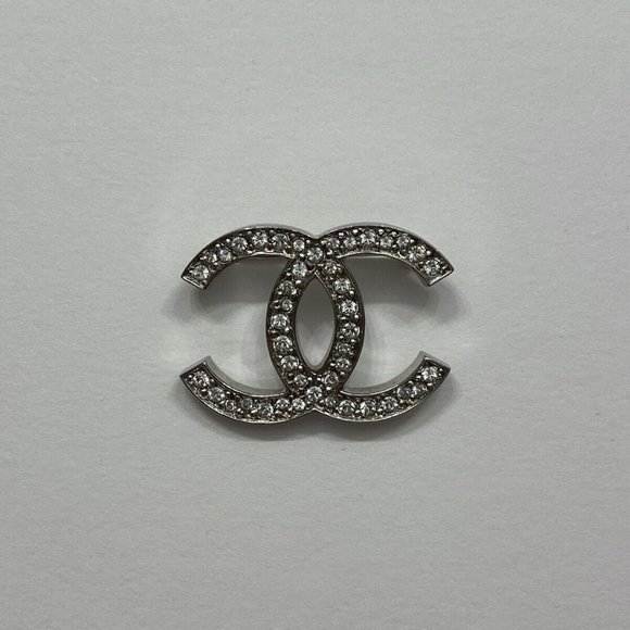 CHANEL CC Silver Crystal Rhinestone Pin Brooch - Picture 2 of 5